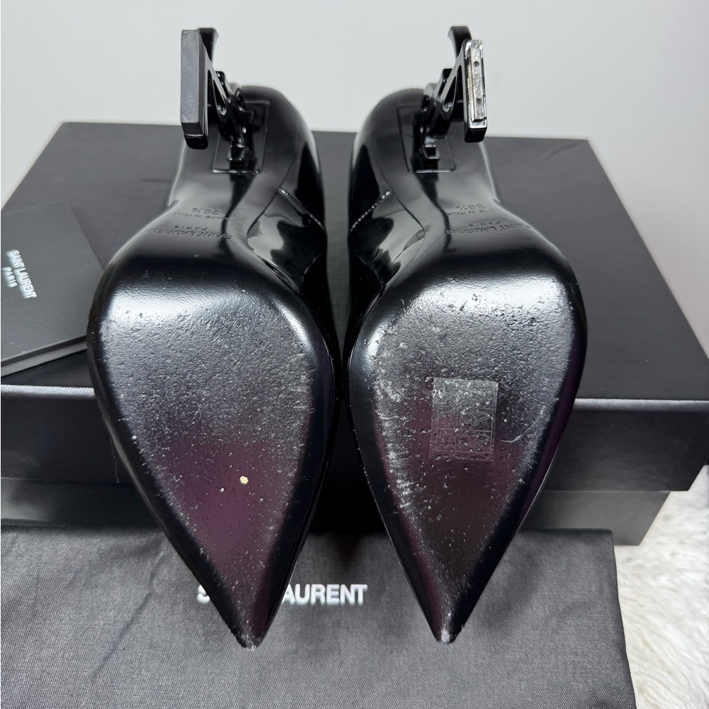 SAINT LAURENT OPYUM BLACK PATENT POINTED TOE PUMPS - Picture 7 of 10